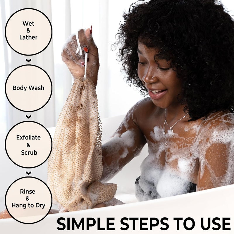 MINISENTIALS African Net Sponge Authentic with Knots - Afroscrub Exfoliating Net Sponge for Body Scrubber Exfoliator - Real African Bath Back Scrubber Washcloth Travel Protable and Dry Quickly - Image 3